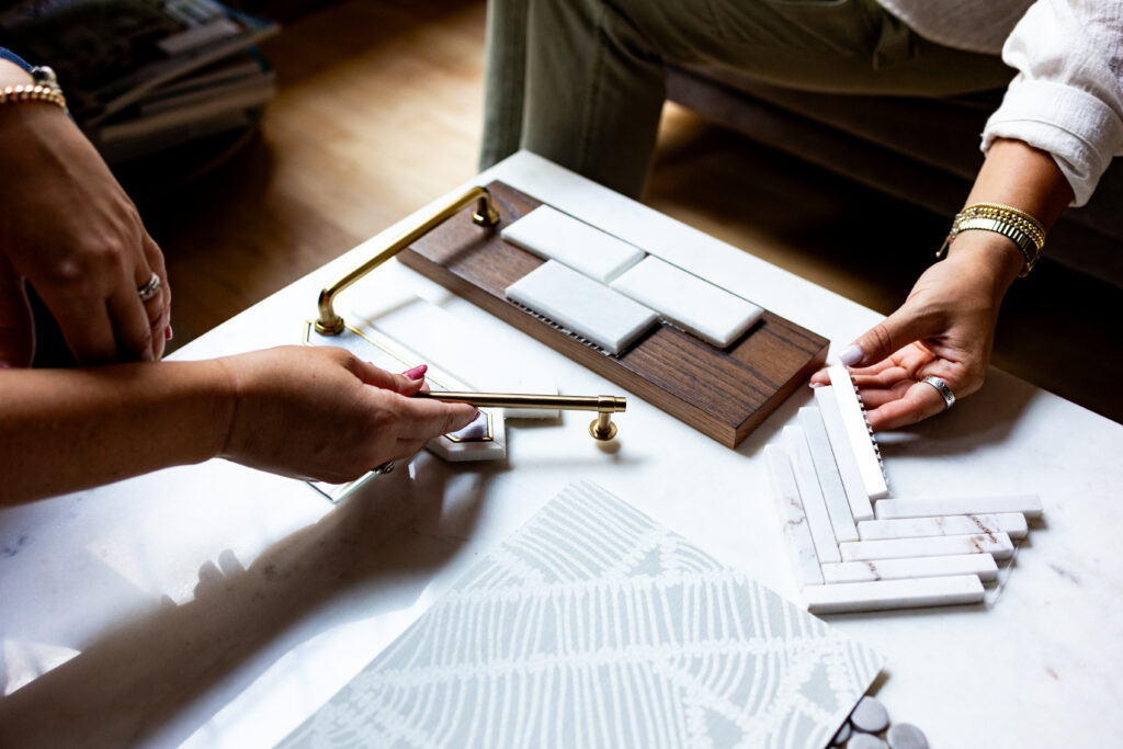Design selection meeting with Charlotte, NC design + build firm Springdale Custom Builders - featuring tile, flooring, and hardware selections.